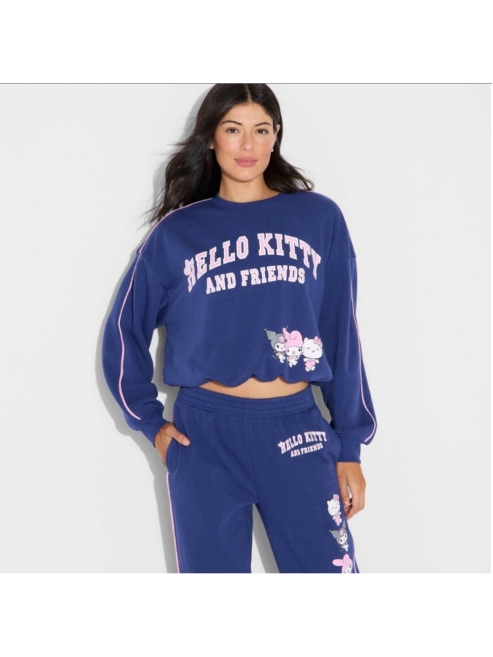 Hello Kitty & Friends Women’s Bubble Hem Graphic Sweatshirt Navy Blue L NWT
